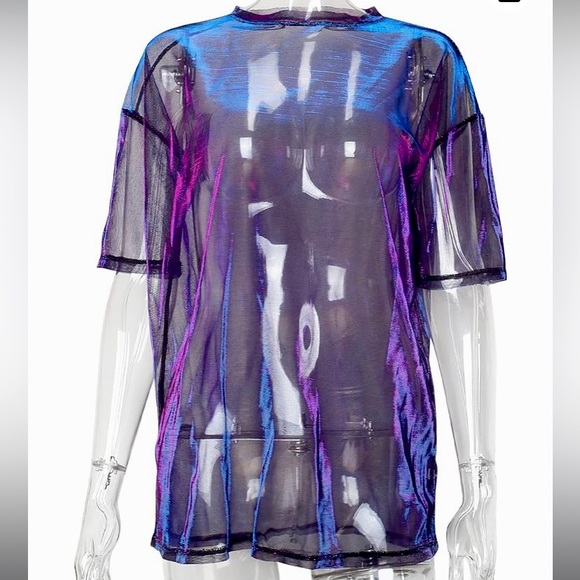 Divided Tops - Blue Purple Iridescent Sheer Shimmer Mesh T-shirt